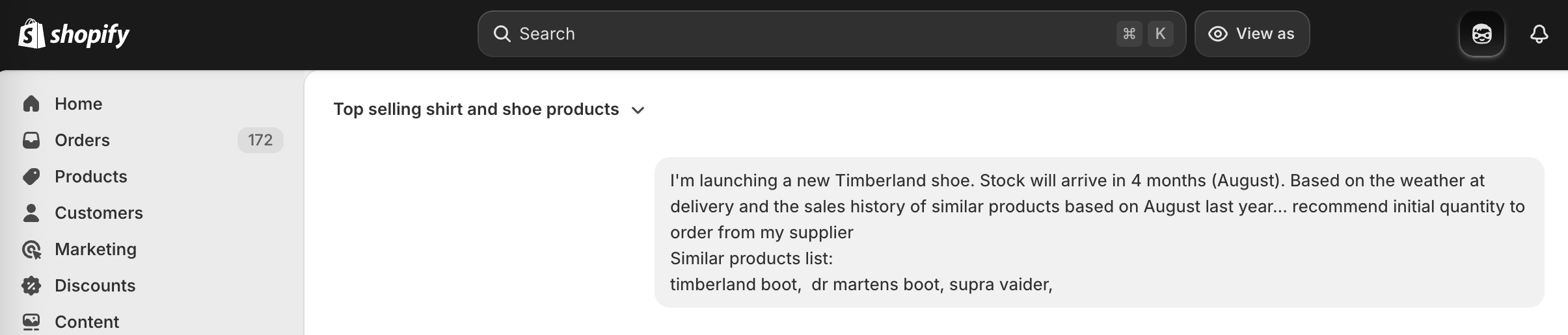 Sidekick being asked to forecast initial order quantity for a new Timberland shoe based on similar products and seasonal demand